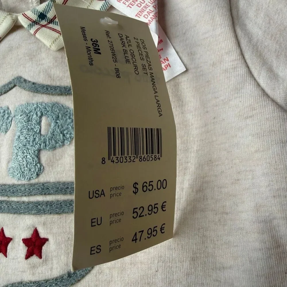Tutto Piccolo long-sleeve top crest appliqué checkered collar and hem Size 36 mo